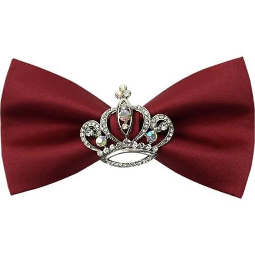 Fashion Mens Bow Tie High Quality Crown Diamond Bowtie Groom Butterfly Tie Great For Wedding Party Wine Red Gift Box