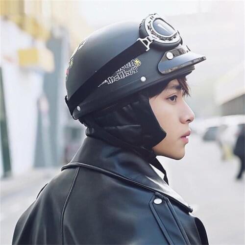 Motorcycle Helmet Leather Vintage Casco Moto Motorcycle Open Face Retro Half Helmet Chopper Biker Pilot DOT Size M-XL