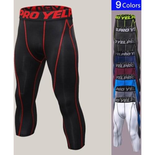 Mens 3/4 Compression Sweatpants Running Jogging Pants Gym Sport Tights Fitness Leggings Basketball Fitness Cropped Trousers
