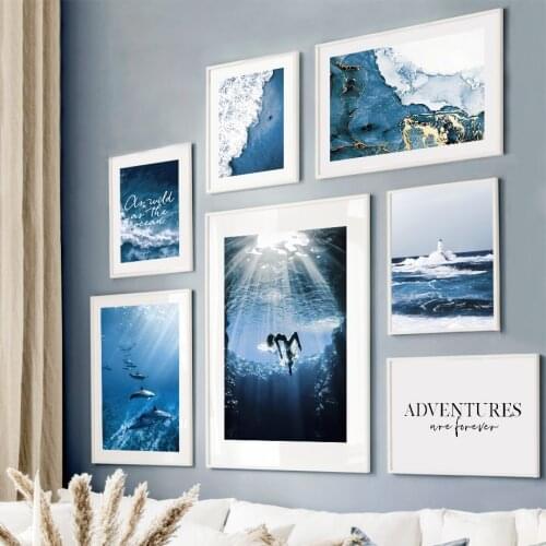 White Coral Dolphin Whale Blue Wave Wall Art Canvas Painting Nordic Posters And Prints Wall Pictures For Living Room Decoration