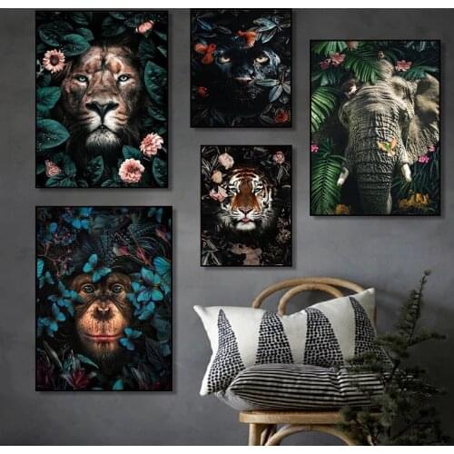 Fancy Panda Tiger Lion Jungle Wild Animal Art Canvas Painting Poster and Print Cuadro Wall Art for Living Room Home Decor