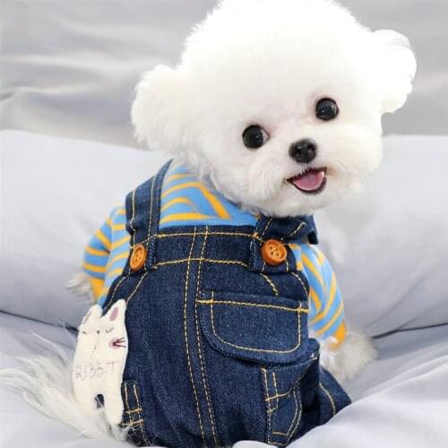 Fall new style denim harness pet four-legged clothes Teddy Bichon VIP Pomeranian Schnauzer dog puppy small dog clothes
