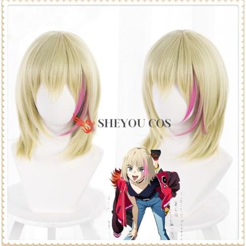 Rika Kawai Cosplay Wig Wonder Egg Priority Cosplay 40cm Long Blonde Highlighted Pink Synthetic Hair Heat Resistant Wig + Wig Cap
