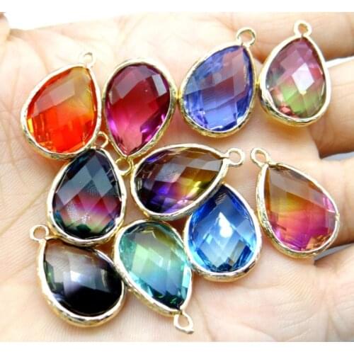 15*20mm Natural stone crystal quartz glass stone mix charm Teardrop pendants for DIY Jewelry Making Necklace Accessories 10pcs