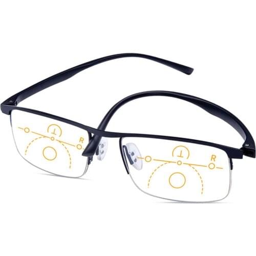 Progressive Multifocal Reading Glasses Men Women Magnifying Presbyopic Glasses See Far and Near Anti-Blue Ray Tr90 Half Frame