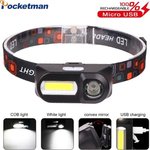 Drop Shipping Portable mini XPE+COB LED Headlamp USB Rechargeable Camping Head lamp Fishing headlight flashlight torch