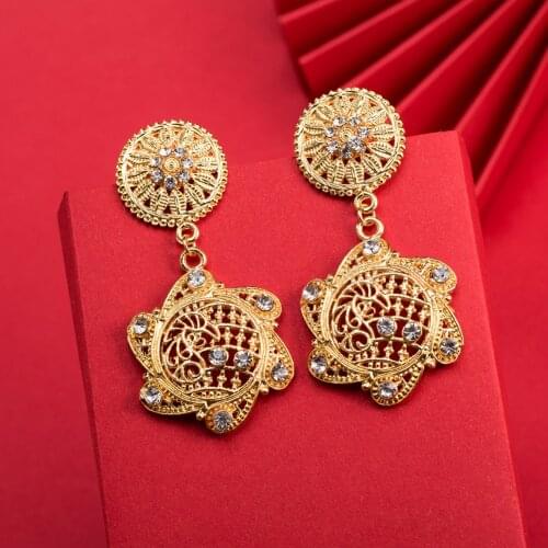 Dubai Gold Color Earrings 24K For Women Wedding Jewelry Womens Earrings For Girls Bridal Wife Gifts African Dubai French