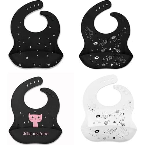 Silicone Baby Bib Cute Cartoon Printed Baby Bibs Waterproof Soft Feeding Stuff Kids Girl Boy Adjustable Children Bib