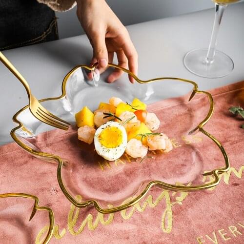 Glass Palte Terrarium Cherry Blossoms Assiette Bread Tray Plateau Bowl Fruit Salad Bowl Dessert Seasoning Plate For Kitchen