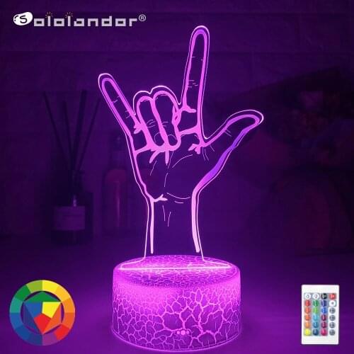 Rock Hand Sign LED Light Creative 3D Optical illusion Light Novelty Table Lamp Heavy Metal Rock Music Fans LED Decor Night Light