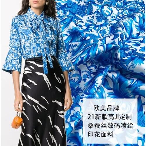 2021 brand show stretch satin printed polyester diy womens clothing shirt fashion fabric cloth for dress by the meter sewing