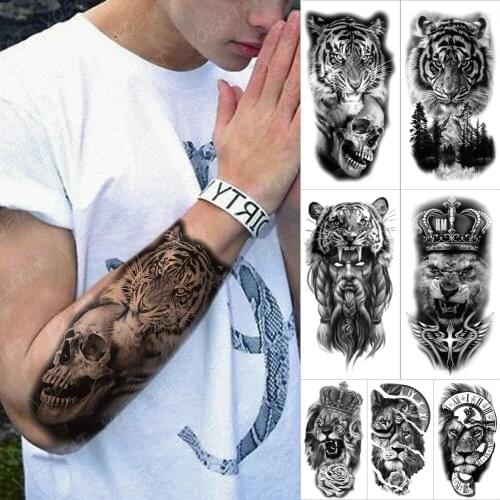 Waterproof Temporary Tattoo Sticker Skull Tiger Hunter Flash Tattoos Lion Animal Wolf Rose Cross Wings Body Art Arm Fake Tatoo W