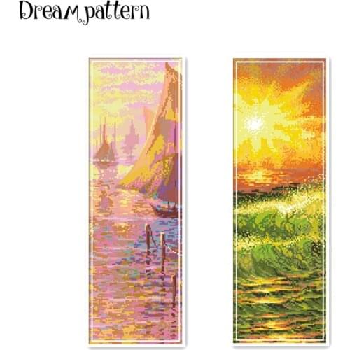 Sunset cross stitch landscape riverside mountain package 18ct 14ct 11ct cloth cotton thread embroidery DIY handmade needlework