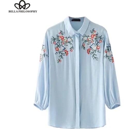 Bella Philosophy women autumn winter new cotton embroidery blouse shirt female vestidos
