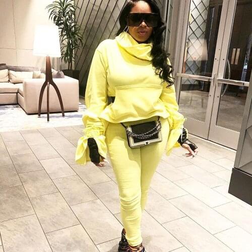 Streetwear Two Piece Set for Women Winter Clothes Tracksuit Long Flare Sleeve Sweatshirt Top Joggers Sweat Suit Matching Sets