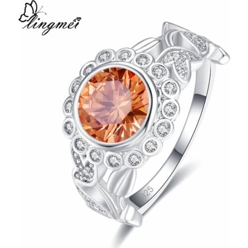 Lingmei Gorgeous Fashion Round Cut Purple & Yellow & White Zircon Silver Ring Size 6 7 8 9 Women Silver Jewelry Free Shipping