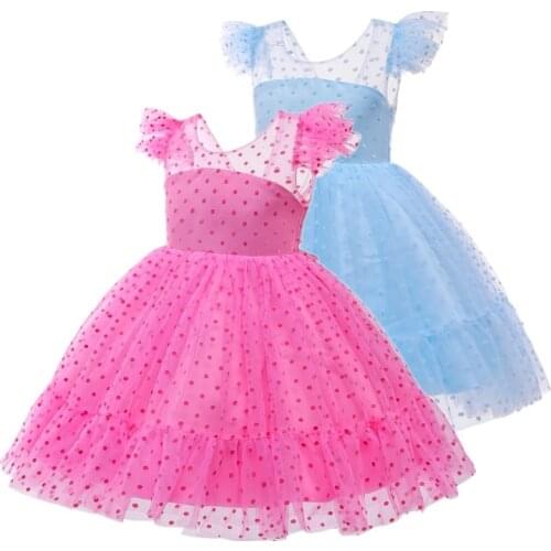 Little Girls Dress Wedding Children Bridemaid Dot Printed Gown Tutu Pageant Communion Birthday Party Princess Vestidos For Kids