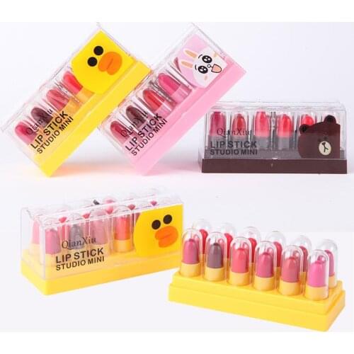12 Pcs/set Cartoon crayon Cute Lipstick Makeup Set mini Waterproof Women Lip Stick Long Lasting Crystal Moisturizing Lipstick