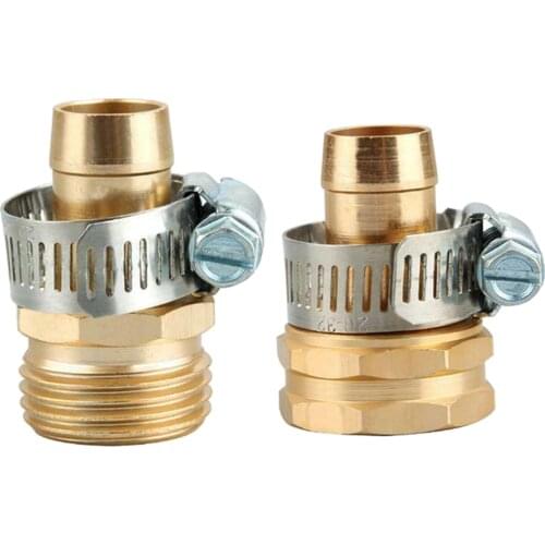 2pcs 5/8 Inch Garden Brass Mender Repair Kit Hose Pipe Adapter with Clamp