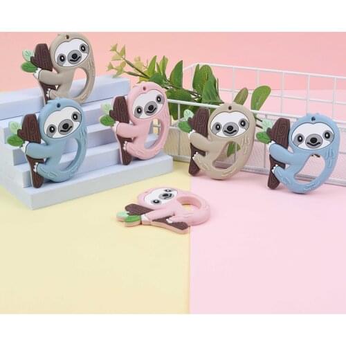 Sunrony 5pcs New Sloth Silicone Teether Latex Free Baby Teething Toy Baby Gift Food Grade Silicone Teether Necklace Accessories
