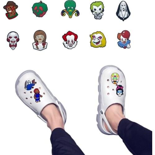 50pcs Horror Movie Figure Villain PVC Shoe Charms Clog Accessories for Garden Shoes Sandals Men Women Decorations Halloween Gift