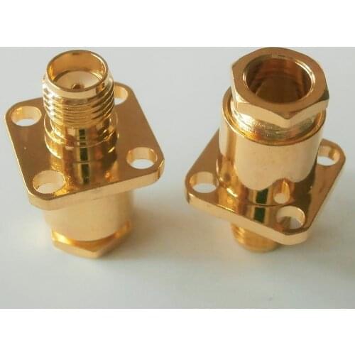 5X Pcs RF Connector SMA Female plug 4 Hole Flange Chassis Panel Mount Clamp Solder for LMR195 RG58 RG142 RG223 RG400 Cable Brass