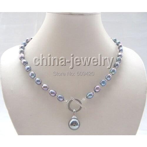 Free Shipping>>>Beautiful 18" 9-11mm black baroque freshwater pearl necklace
