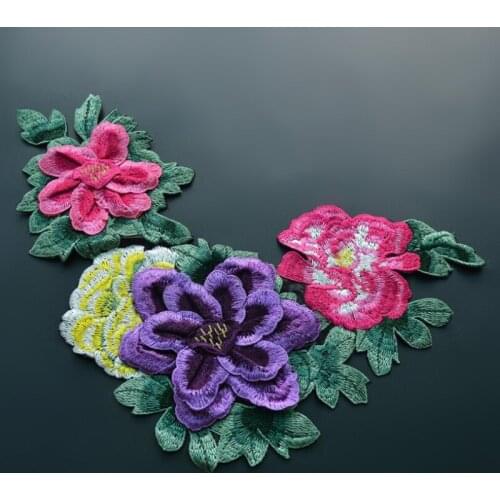 Big Peony Flowers Computer Embroidered Patches Sew on applique For Clothes Wedding Dress Decoration Applique Diy Accessory