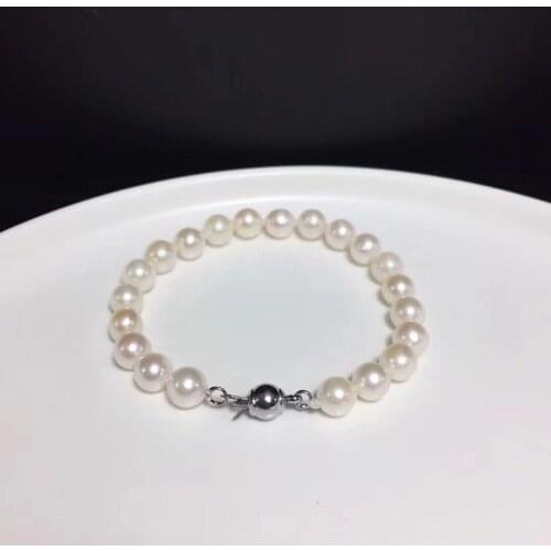 MADALENA SARARA 6-12mm Genuine AA Freshwater Pearl Bracelet Round Shape Natural White Pearl Bracelet Jewelry Making Fast Deal