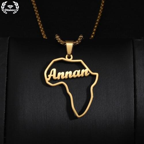 Diamon Fashion Stainless Steel Necklace For Men Customized Name Letter Map Pendant Square Pearl Chain Necklace Jewelry Gifts