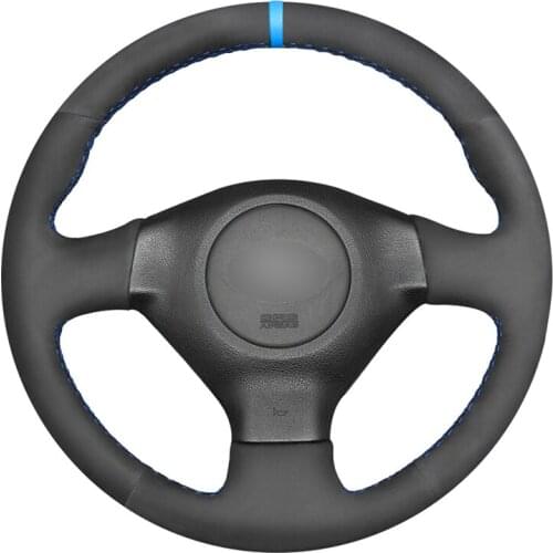 MEWANT Black Suede Light Blue Marker Steering Wheel Cover for Subaru Forester Impreza WRX (WRX STI) Legacy Outback Saab 9-2X