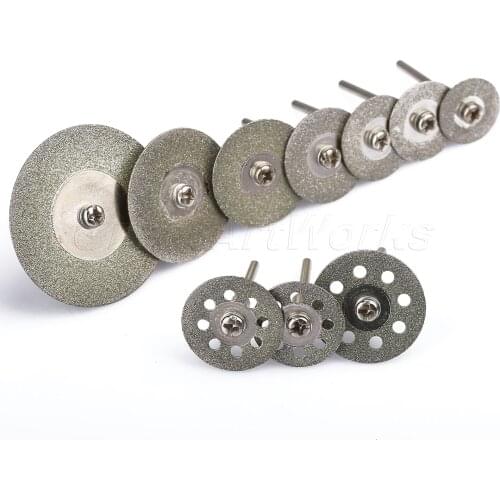 Dophee Carbon Steel Diamond Cut Off Discs Saw Blade Breath Hole Wheel Mandrel for Dremel Rotary 2.35mm Shank 10pcs