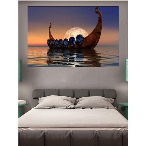 Fabric poster custom print (frame available) Vikings Ship for wall decor room decor home decoration