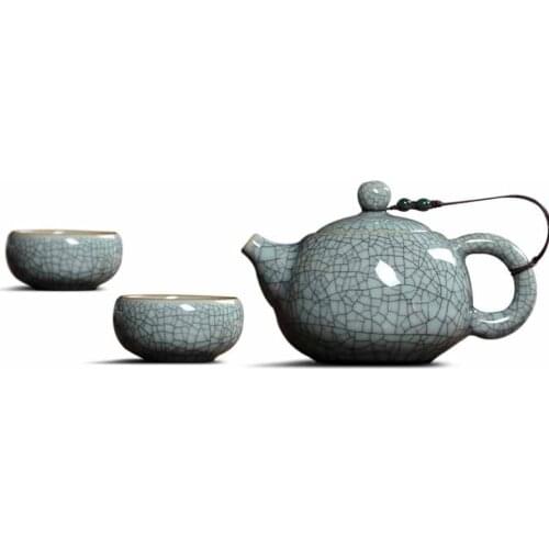 Chinese ceramic teapot cup 1 pot and 2 cups set ice cracking effect kung fu tea with office tea filter