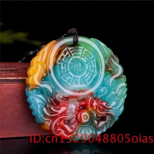 Chinese Natural Colour Jade Dragon Eight Diagrams Pendant Necklace Hand-carved Jadeite Jewelry Fashion Amulet Gift for Women Men