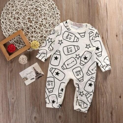 0-18M Cute Top Baby Kids Boys Girls Infant Romper Milk bottle Print Long Sleeve Jumpsuit Cotton Outfit Baby Clothes