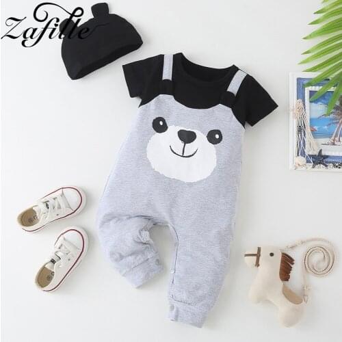 ZAFILLE Cute Bear Baby Rompers and Hat Male Newborn Clothing Summer Short Sleeve Jumpsuit For Kids Baby Costume