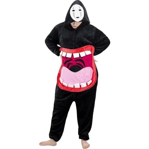 Spirited Away Jumpsuit Bathrobe Cosplay No Face man Onesies Fleece Halloween Footed Pyjamas Sleepwear Rompers Homewear