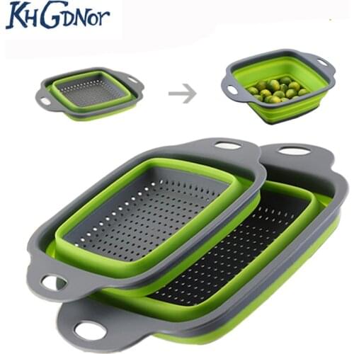 KHGDNOR 2pcs/set Foldable Strainer Basket Collapsible Colander Sets Square Shape Fruit Vegetable Washing Drainer Kitchen Baskets