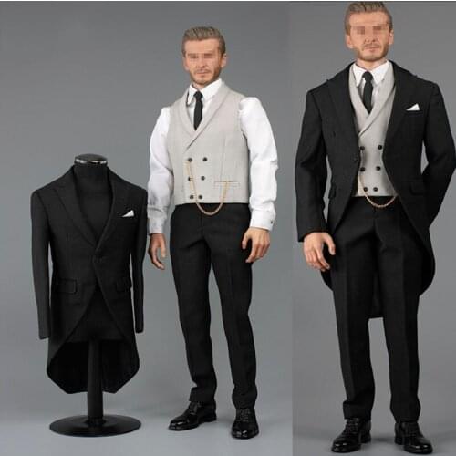 1:6 scale handsome business suit male V1014B 1:6 Gentlemens suit with waistcoat and leather shoes for 12' narrow shoulder body