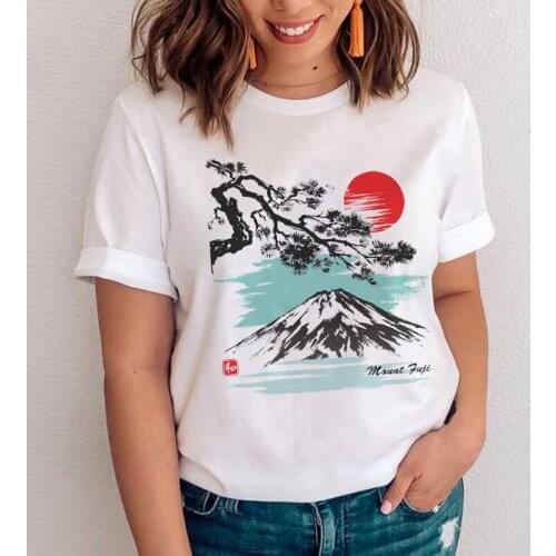 Kuakuayu HJN Mount Fuji Graphic Top Summer Fashion Women T-shirt Artsy Japanese Scenery Tshirt Tees Tops Harajuku Streetwear