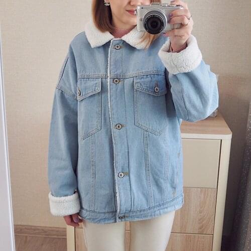 Women Winter Jackets 2021 New thick outwear denim coat Solid turn down collar cotton jacket for female plus size M-3XL