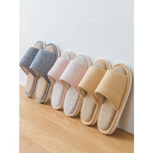 Summer Couples Indoor Slippers Japan Style Soft Anti-Slip Womens Home Slippers Sweat Absorption Linen Home Shoes