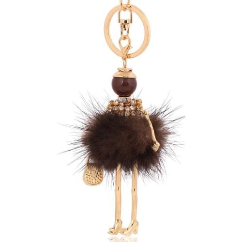 Cute rabbit pompom fur keychains handbag keyrings women car key ring bag charm key holder chain doll keychain gift free shipping