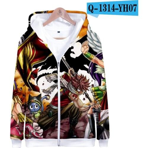 2019 Fashion Mens 3D Sweatshirt Hoody Fairy Tail Zipper Hoodies Women Fairy Tail Boy/Girl Autumn Winter Polluver With Cap Top
