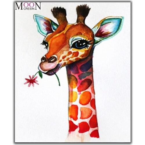 MOONCRESIN Diamond Painting Cross Stitch Color Giraffe Animals Diy Diamond Mosaic Full Round Diamond Embroidery Decoration Resin