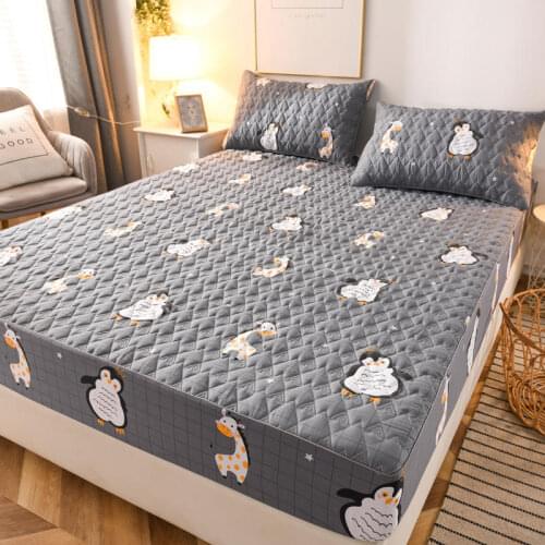 Cartoon Bedding Quilted Waterproof Mattress Cover Thick Warmth Sheet Washable Large Bed Sheet Double Bed Single