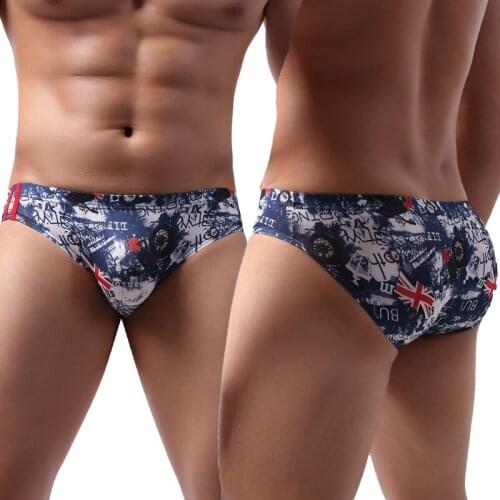 Mens Briefs Ice Silk Mesh Breathable Seamless Underwear Printed Sexy Bugle Pouch Panties Calzoncillo Hombre Slip Bikini Swimwear