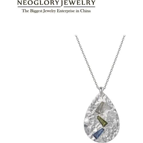 Neoglory Dropshipping Matt Silver Color Water Drop Shape Pendant For Woman Simple Design Two Plated Necklace 2020 New Hot Gift