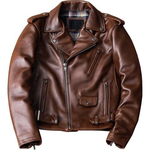 New Arrivals Mens Genuine Leather Jacket Coat Vintage Brown Cowhide Aviator Coat Winter Men Fashion Jacket Plus Size Topcoat